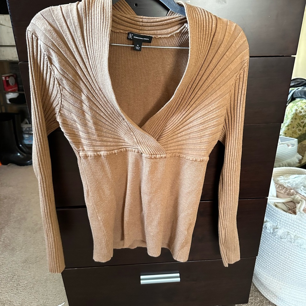 INC International Concepts Brown Ribbed Sweater